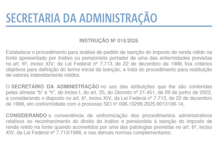 Saeb normativa procedimento para análise de pedido de isenção do imposto de renda para aposentado ou pensionista