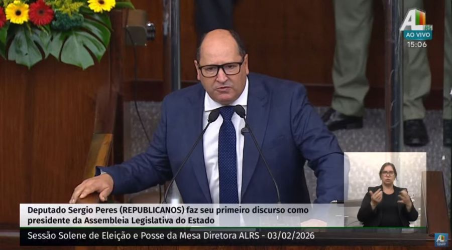 Novo presidente da ALRS, Sergio Peres em seu primeiro discurso no cargo