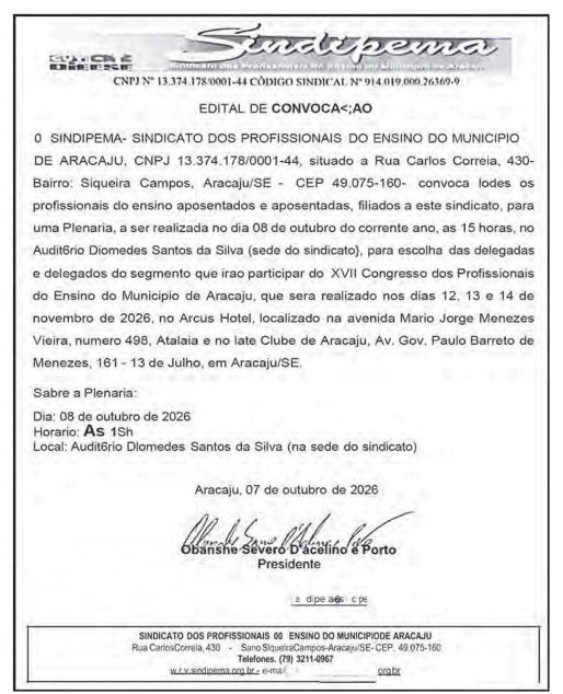 Sindipema convoca professores/as aposentados para escolha de delegados/as do Congresso