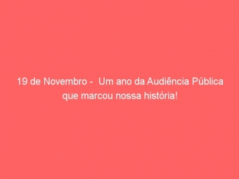 19 de Novembro -  Um ano da Audiência Pública que marcou nossa história!