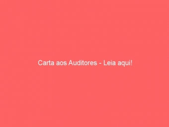 Carta aos Auditores - Leia aqui!