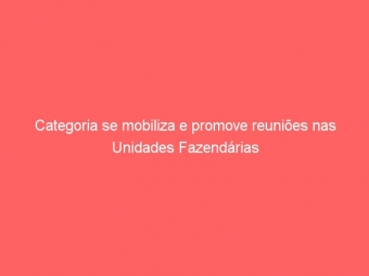 Categoria se mobiliza e promove reuniões nas Unidades Fazendárias