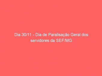 Dia 30/11 - Dia de Paralisação Geral dos servidores da SEF/MG