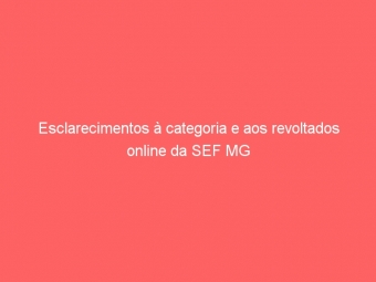 Esclarecimentos à categoria e aos revoltados online da SEF MG