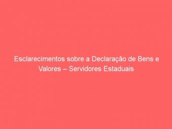 Esclarecimentos sobre a Declaração de Bens e Valores – Servidores Estaduais